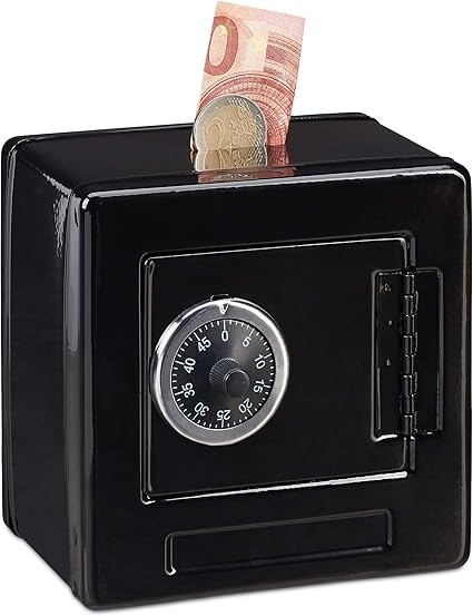 Relaxdays Spartresor Schwarz Mit Einwurfschlitz U Zahlencode Spielzeug Kinder Lustige Safespardose Metall Black Amazon De Kuche Haushalt