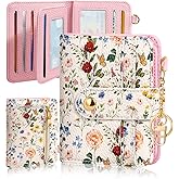 Bistup Wallet for Women Cute Small Card Wallet Genuine Leather Rfid with Keychain for Ladies Teen Girls Female Girly Aesthetic Flower Floral Unique Kawaii Pretty Modern Bifold Credit Card Holder