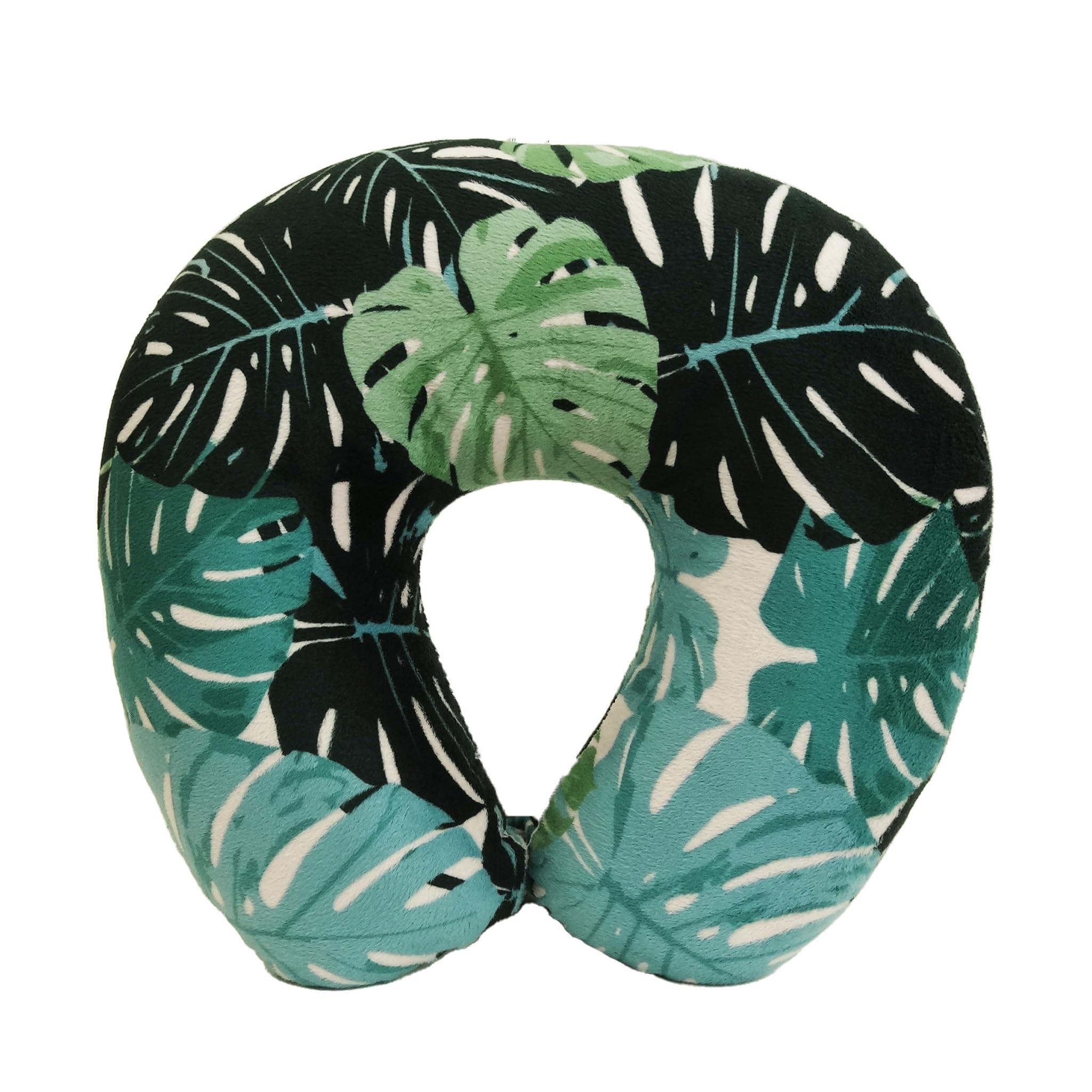 Photo 1 of Wolf Essentials Adult Cozy Soft Microfiber Neck Pillow for Travel – Compact, Machine Washable - Perfect for Airplane, Car, or Home Use - Filled and Finished in the USA – Monstera Leaf