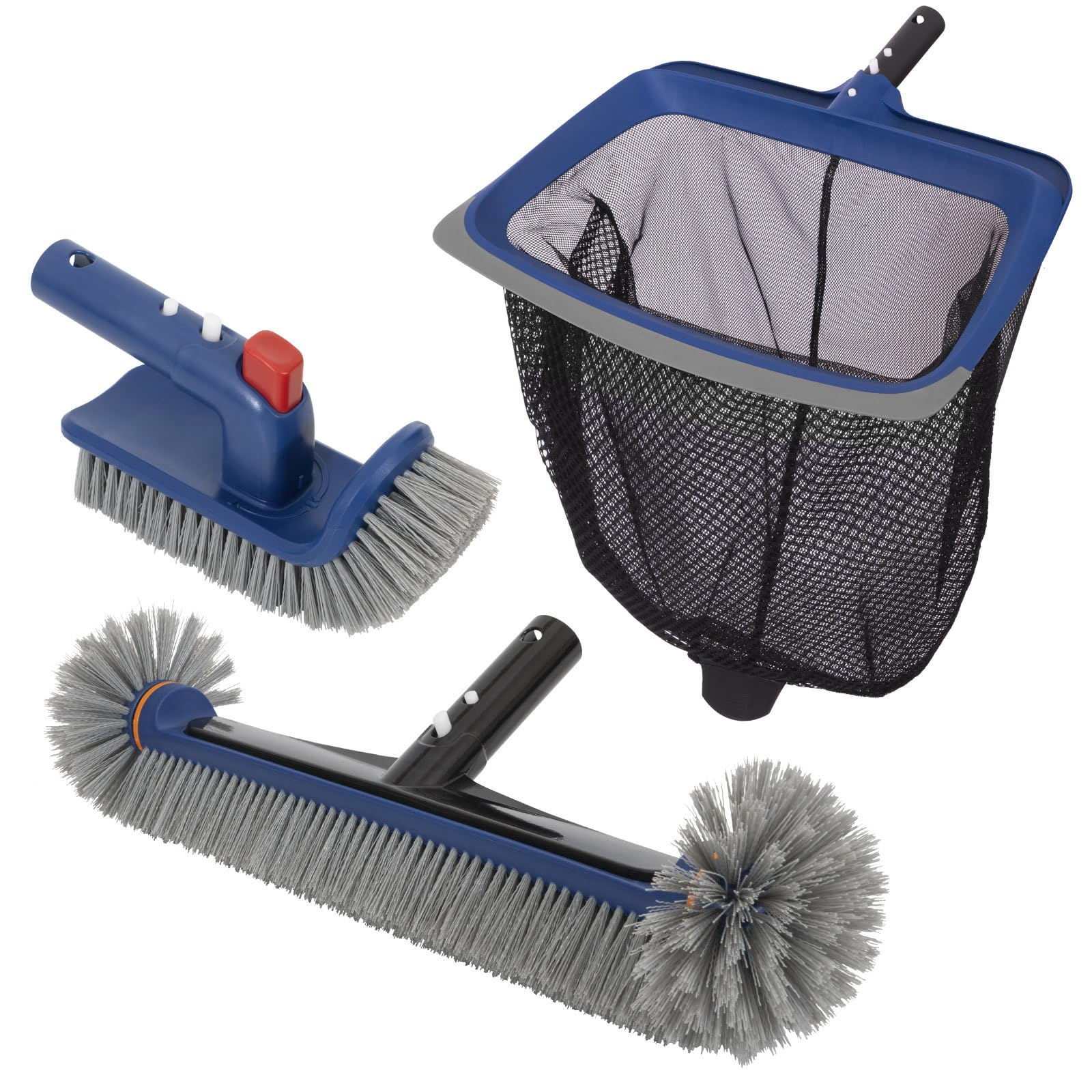 Photo 1 of Deluxe Swimming Pool Cleaning Kit Including Pool Skimmer Net with Rubber Edge, 17.5" Pool Brush Head & Rotatable Pool Scrub Brush, Heavy Duty Pool Cleaning Kit Inground & Above Ground Pool (No Pole)
