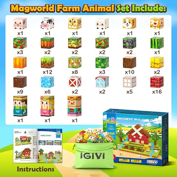 IGIVI 1″ MAGNETIC BLOCKS FARM ANIMALS SET, MAGNETIC CUBES WITH ULTRA MAGNET STRENGTH FOR KIDS AGES 3-12, STEM MAGWORLD TOYS IDEAL GIFTS FOR 3+ YEARS OLD BOYS GIRLS