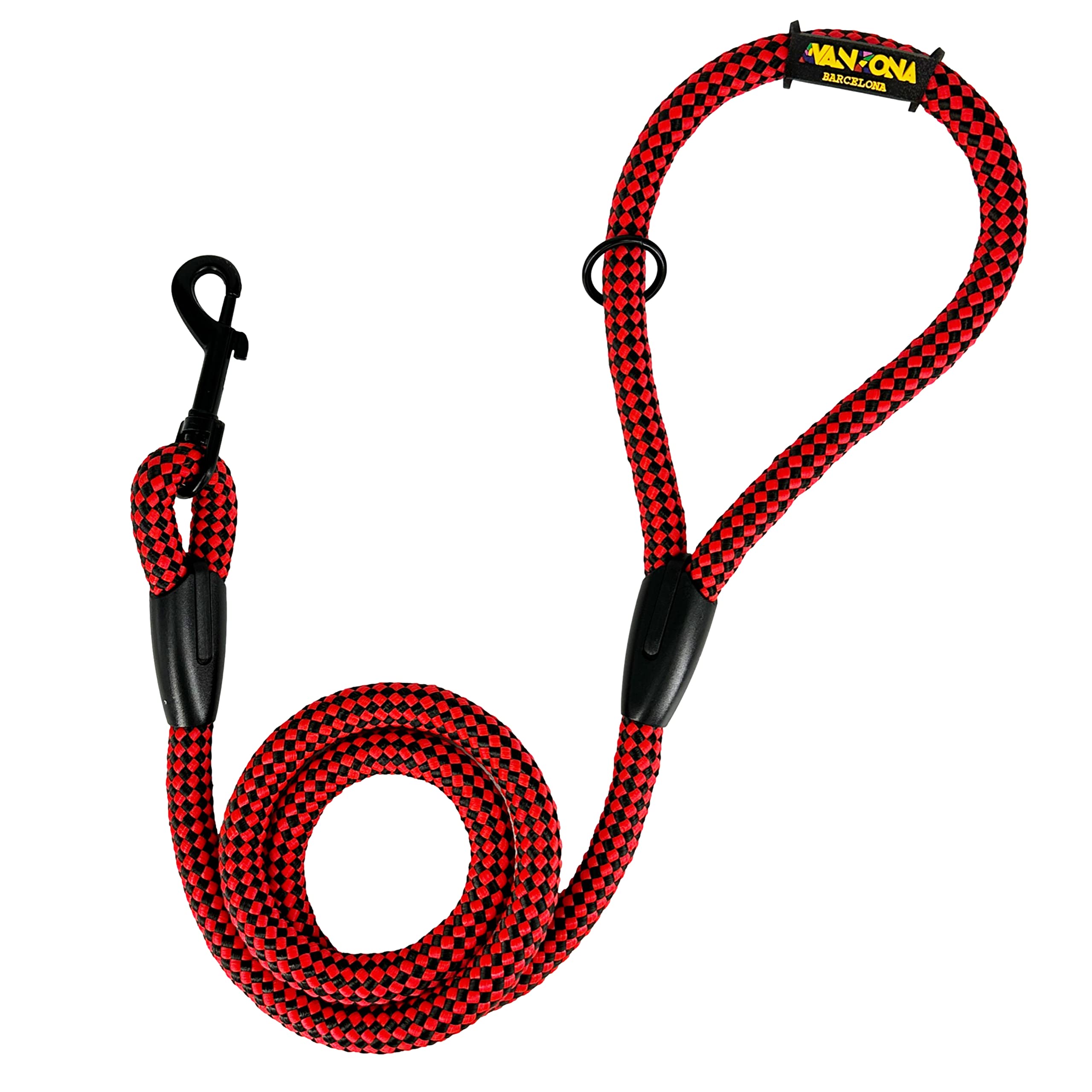 Classic Training Dog Lead, Nylon Cord Rope, Made in Spain, for Small Medium Large Dogs. 120CM. Red&Black