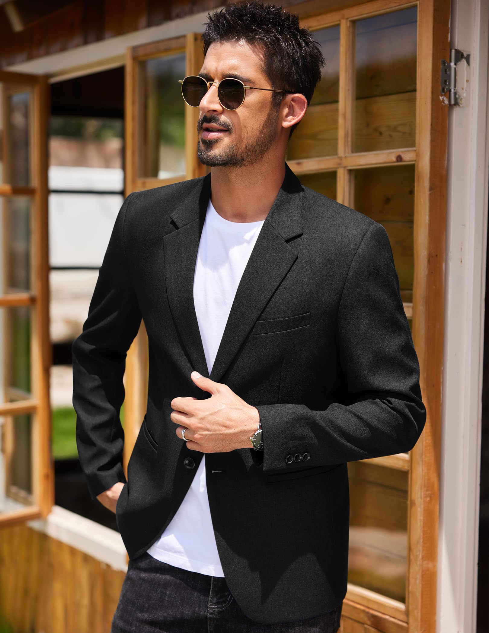 COOFANDY Anzugjacken Sakko Herren Casual Business Blazer Regular Fit 2 Knöpfe Freizeit Anzug Einfarbig Schwarz M 2