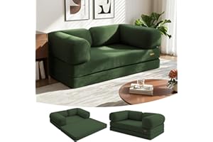 COMAX 4‑in‑1 Futon Sofa Bed Queen – Floor Foldable Convertible Sofa Couch with L‑Shaped Armrests, Removable Cover, Green Convertible Guest Bed | Space‑Saving Fold‑Out Mattress Lounge for Living Room