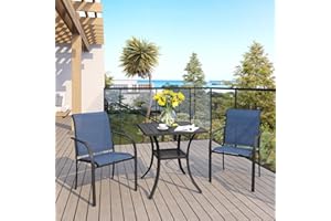 VICLLAX Patio Dining Set for 2, Outdoor Furniture Set Includes Small Table and 2 Stackable Sling Chairs, Bistro Set for Outside, Black Table and Blue Chairs