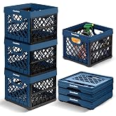 CleverMade Collapsible Milk Crates For Storage, 25L 3 Pack, 50 lb, Ocean | Milk Crates For Classroom, Trunk Storage, File Crate | Built-In Rails Hold Letter Folders | Stack Open or Folded