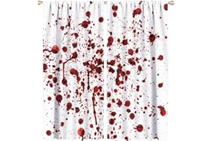 QIONGHAILUANNANSHANGMAOYOUXIANGONGSI Bloody Blackout Windows Curtains, Splashes of Blood Grunge Style Bloodstain Horror Scary Zombie Halloween Themed Print Bring Beauty Red White Curtains, for Living Room Bedroom 63x72in 2 Panels