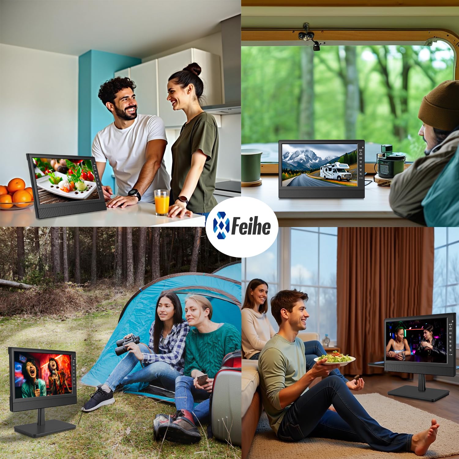 Feihe 12 Inch Small TV with HD Display, Antenna,HDMI,AV,USB Ports, Built-in Digital Tuner and Compact Design for Kitchen, RV, and Travel Use