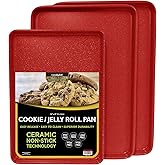 casaWare 3pc Ultimate Commercial Weight Cookie Sheet Set, Two 15 x 10-Inch Pans, One 13 x 9-Inch-Inch Pan (Red Granite)