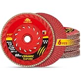 PRETEC Ceramic Flap Discs 4 1/2 for Angle Grinder, 60 Grit Type 29, 6 Pack | 4-1/2" x 5/8&rdquo;-11 Flap Discs, Heavy Duty Abrasive Trimmable Grinding Wheel and Flap Sanding Disc for Stainless Steel, Metal