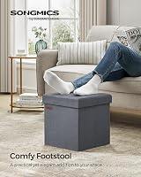 SONGMICS Storage Ottoman Foldable 38x38 cm Foot Rest Slate Grey LSF227G51 view 3