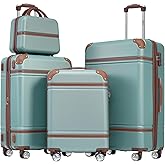Merax Luggage Set 3 Piece Suitcase Set with Cosmetic Case Expandable Spinner Wheels Vintage Luggage Sets (Blue Green,20"+24"+28")
