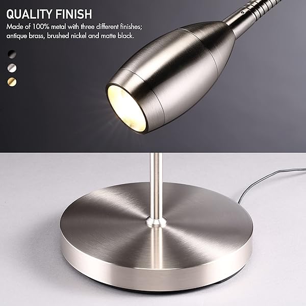 O’BRIGHT RAY – ADJUSTABLE LED BEAM FLOOR LAMP, DIMMABLE AND ZOOMABLE SPOTLIGHT, FLEXIBLE GOOSENECK, READING/CRAFTING STANDING LAMP, WORK TABLE LIGHT, BRUSHED NICKEL