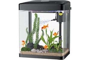 PONDON Betta Fish Tank, 2 Gallon Glass Aquarium, 3 in 1 Fish Tank with Filter and Light, Desktop Small Fish Tank for Betta Fish, Shrimp, Goldfish (Black)