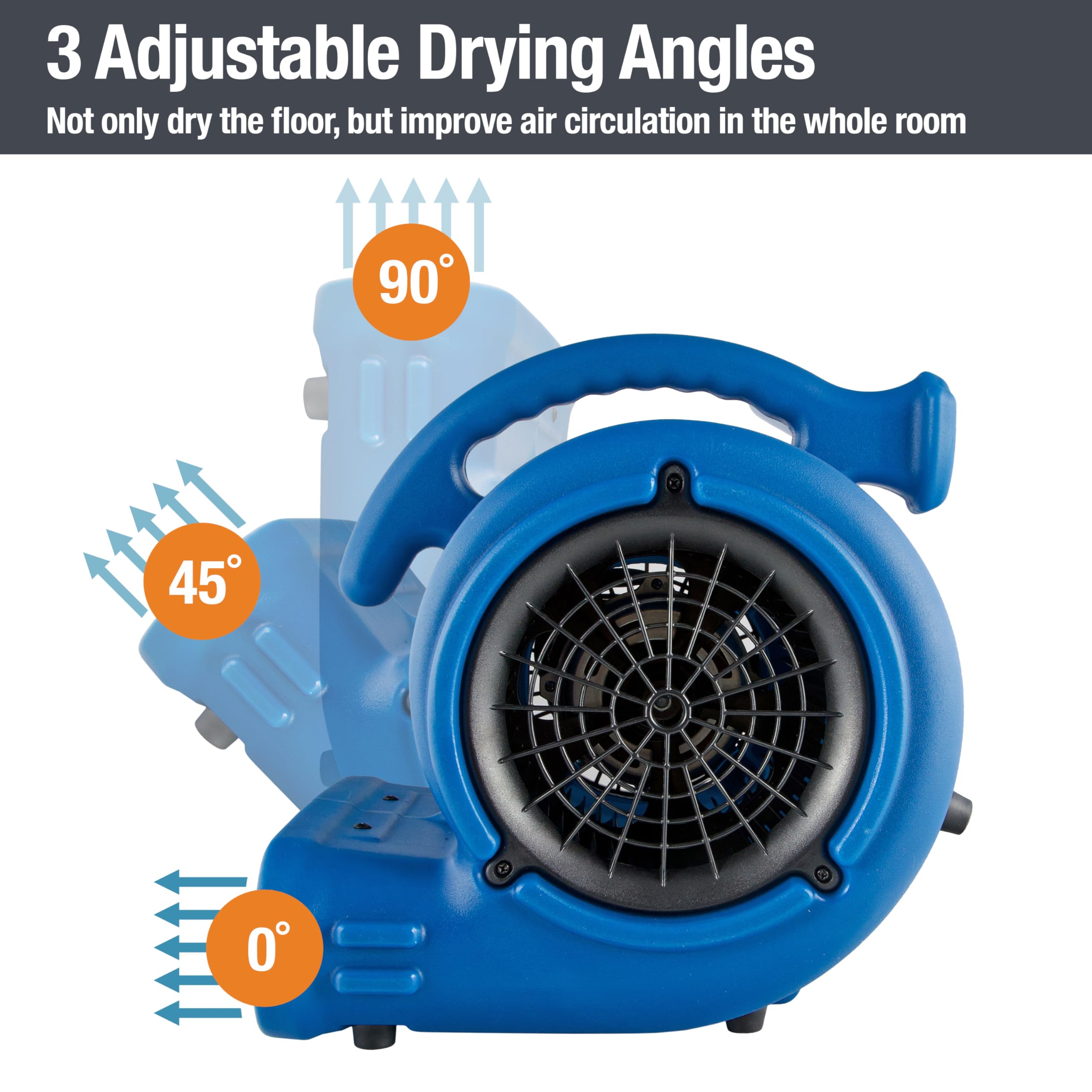 BlueDri Max Storm 25 1/4 HP, 900 CFM Air Mover Blower Fan for Water Damage Restoration Carpet Dryer Floor Home and Plumbing Use, Blue, BD-MS25, Large