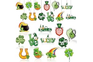 VABAMNA St Patricks Day Decorations Ornaments Set - 36pcs Wooden Tree Ornaments Irish Shamrock Gnome Decor for Irish Spring Saint Patricks Day Home Tree Hanging Decorations