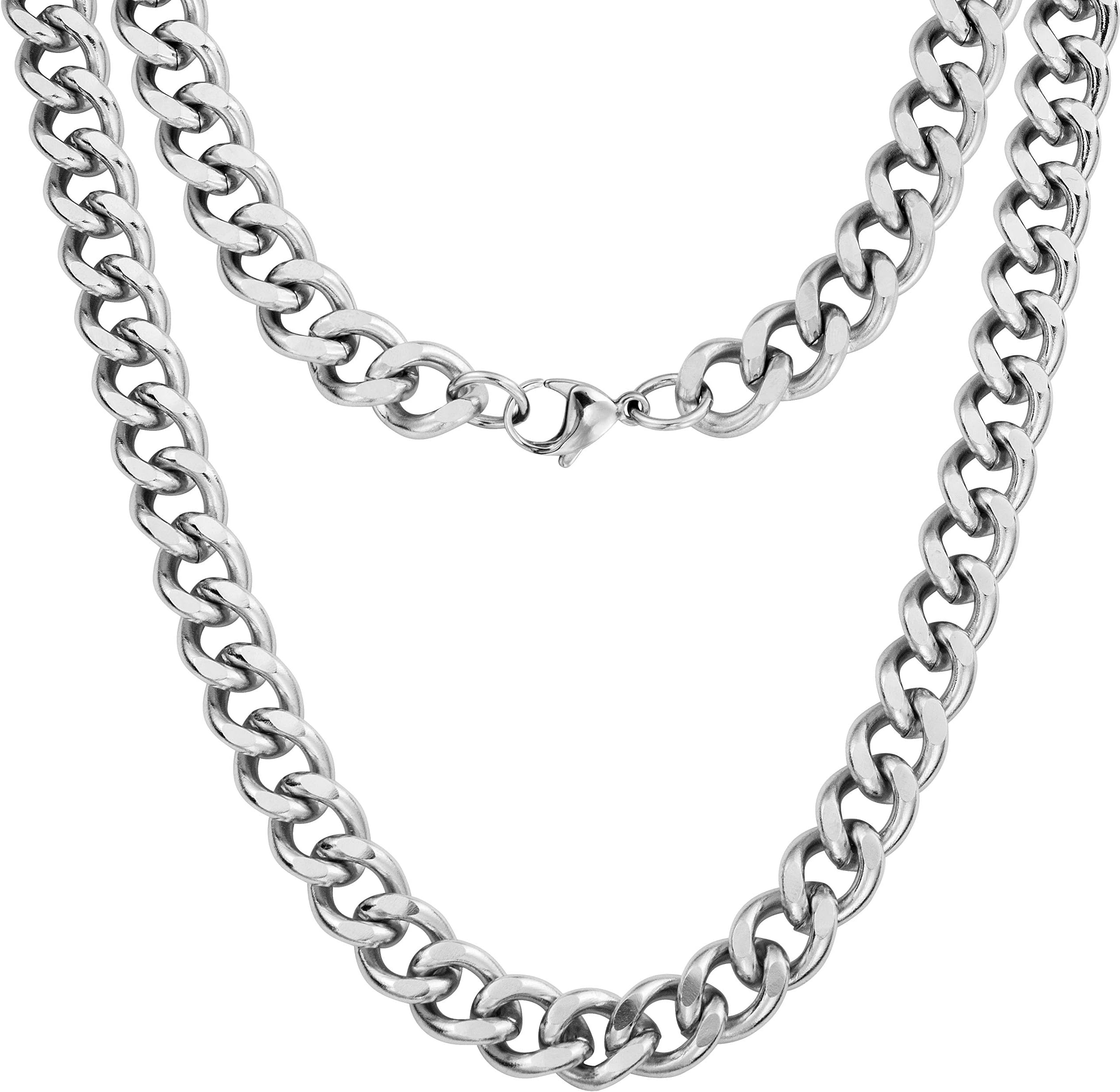 Silvadore 12mm Chunky Curb Mens Necklace Silver Chain Cuban - Gangster Bling Stainless Steel Jewellery - 8mm Neck Link Chains for Men Man Boys Kids - 20" 22" 24" - Strong Heavy 5mm Thick