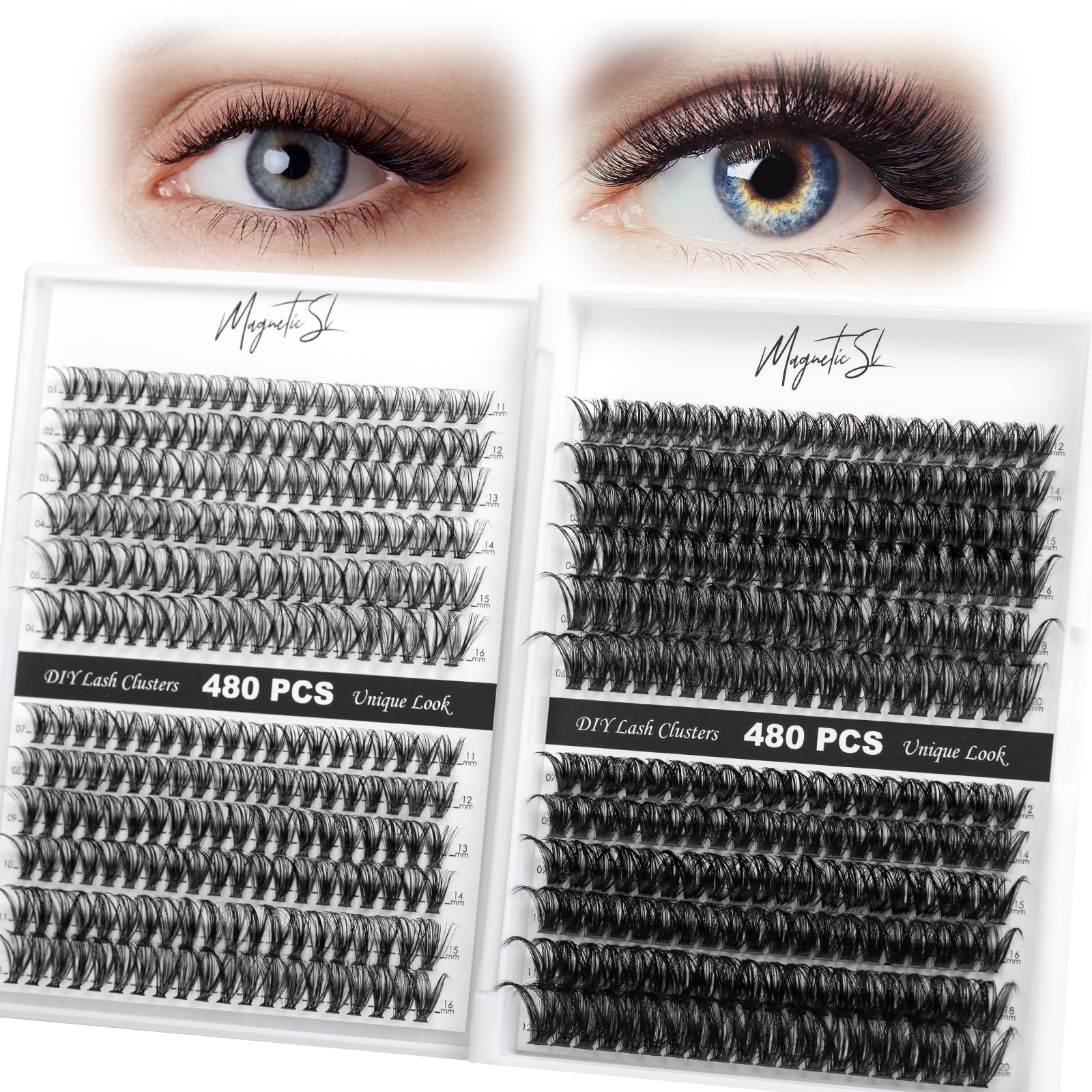 480PCS Cluster Lashes Fluffy Individual Eyelashes 60D 80D Thick Eyelash Extension 30D 40D Individual Lashes Multi-Style D Curl 10-20mm DIY Lash Extensions for Beginners(30D-80D-D, 11-20MIX) — image 1