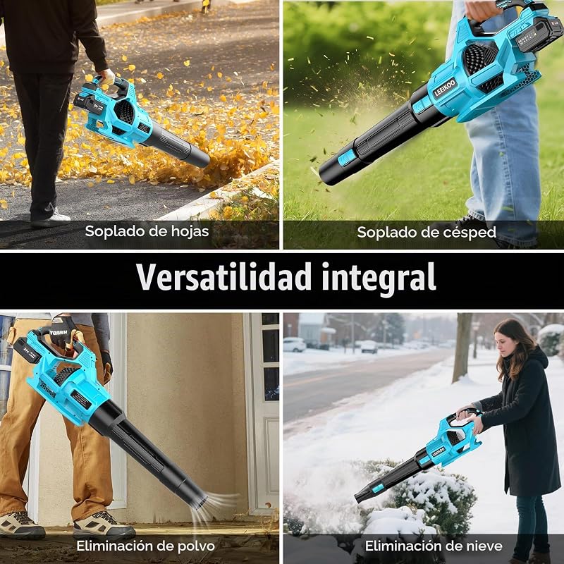 Soplador de Hojas, Soplador Bateria 21V con 2 Baterías de 4.0Ah, 3 Ajustes de Velocidad, 2 Tubos de Soplado, Correa para el Hombro para Soplar Hojas, Nieve, Polvo y Residuos