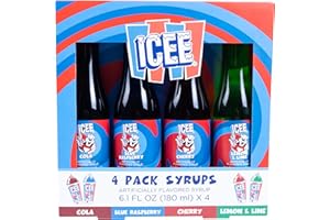 ICEE 4 Pack Slushie Syrups. Genuine ICEE Slushy syrups including Cola, Cherry, Blue Raspberry & Lemon & Lime Flavors. 4 x 6.1floz. Officially Licensed ICEE Merchandise from Fizz Creations.