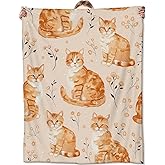 Orange Cat Blanket for Couch, Bed, Sofa - Soft Cozy Throw Blanket for All Seasons - Flannel Plush, Lightweight & Comfy for Adults & Kids - 50'60'