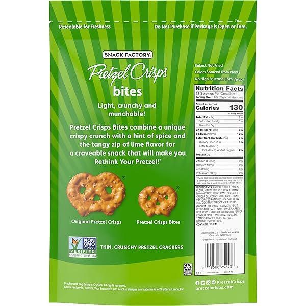 SNACK FACTORY PRETZEL CRISPS BITES, CHILI VERDE & LIME PRETZELS, 12 OZ BAG