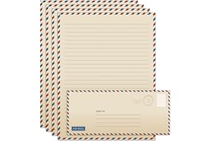 Better Office Products Vintage Airmail Stationery Paper Set, 100-Piece Set (50 Lined Sheets + 50 Matching Envelopes), Letter Size 8.5 x 11 inch, Double Sided & Lined Paper,