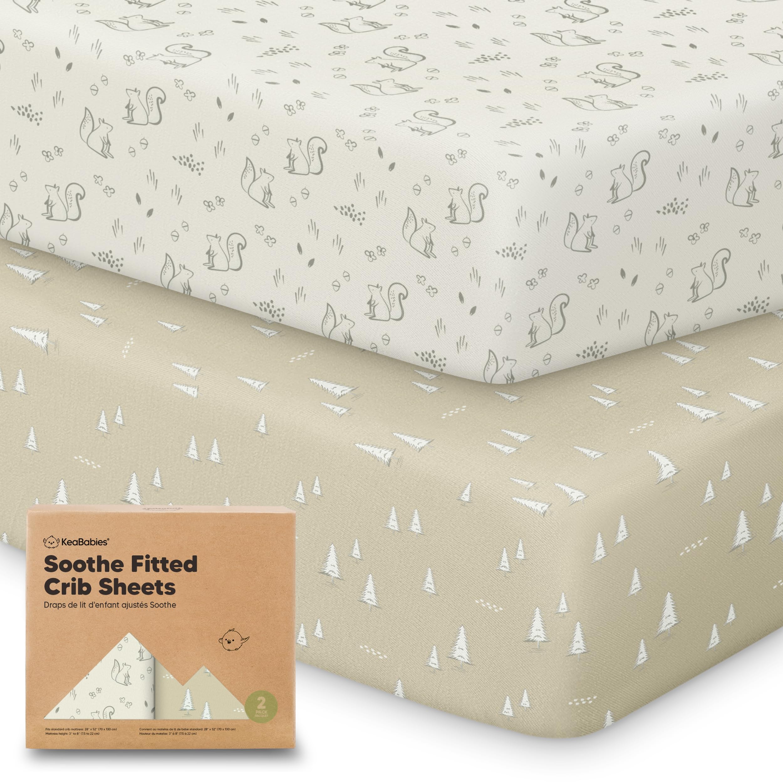 Photo 1 of KeaBabies 2-Pack Organic Crib Sheets for Boys, Girls - 52x28 Fitted Crib Mattress Sheet Neutral, Breathable Jersey Cotton Cover for Baby Bed, Toddler Mattress, Soft & Cute Prints (Pine Grove)