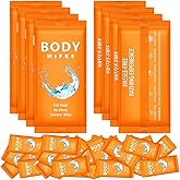 Treela 300 Pcs Large Body Wipes Bulk Deodorant Travel Size for Homeless Care Package Supplies Individually Wrapped Adults Bathing No Rinse Wet Wipes Men Women Hygiene Items(7.09" X 9.84",Orange)