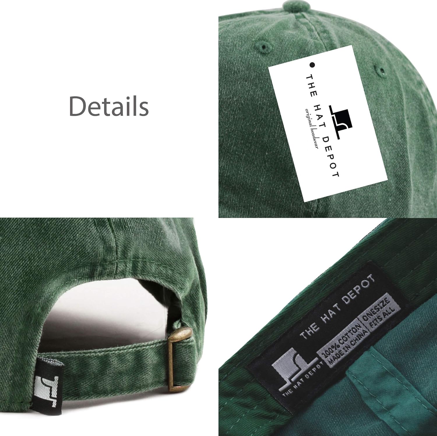 The Hat Depot 100% Cotton Pigment Dyed Low Profile Six Panel Cap Hat (Green) at  Men’s Clothing store