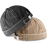 SATINIOR 2 Pieces Brimless Hats for Men Adjustable Docker Casual No Brim Hat Visor-Less Flip Sailor Skullcap