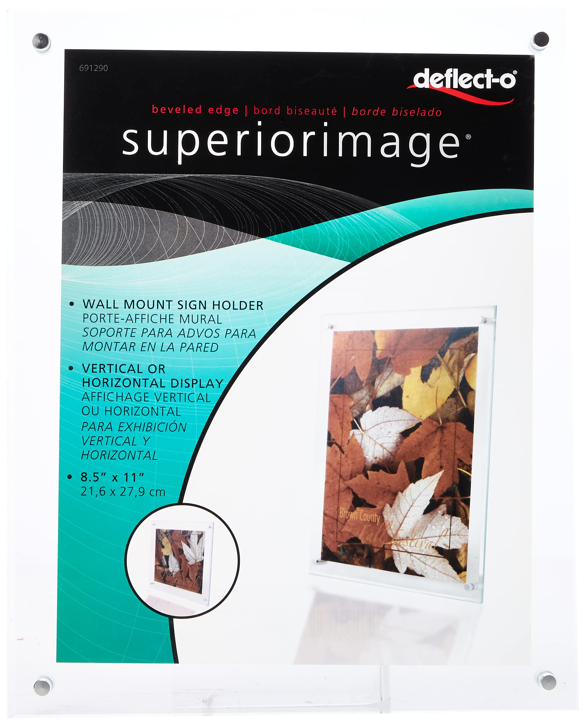 Deflecto Sign or Menu Display Holder Wall-mounted Bevelled Edge Acrylic 216x279mm Ref 691290