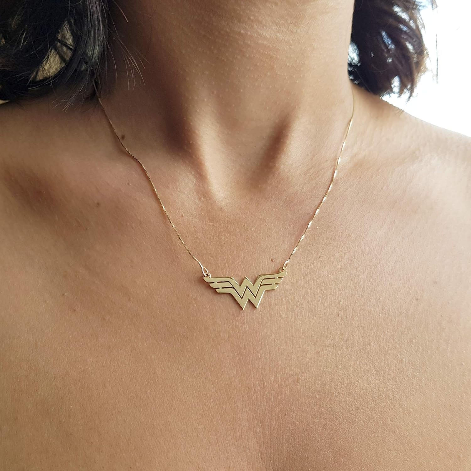 14K Solid Gold Wonder Woman Handmade Necklace Super Hero