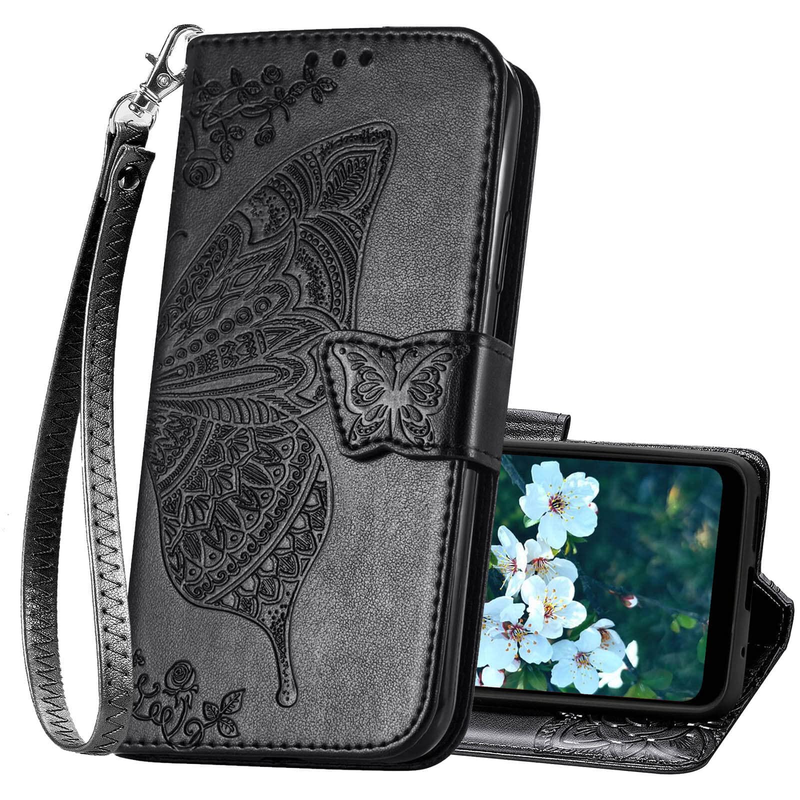 Photo 1 of KRHGEIK for Moto G Power 2022 Case Wallet,Women Flip Cover with Butterfly Embossed PU Leather Kickstand Credit Card Holder Slots Magnetic Wrist Strap Purse Case (Black)
