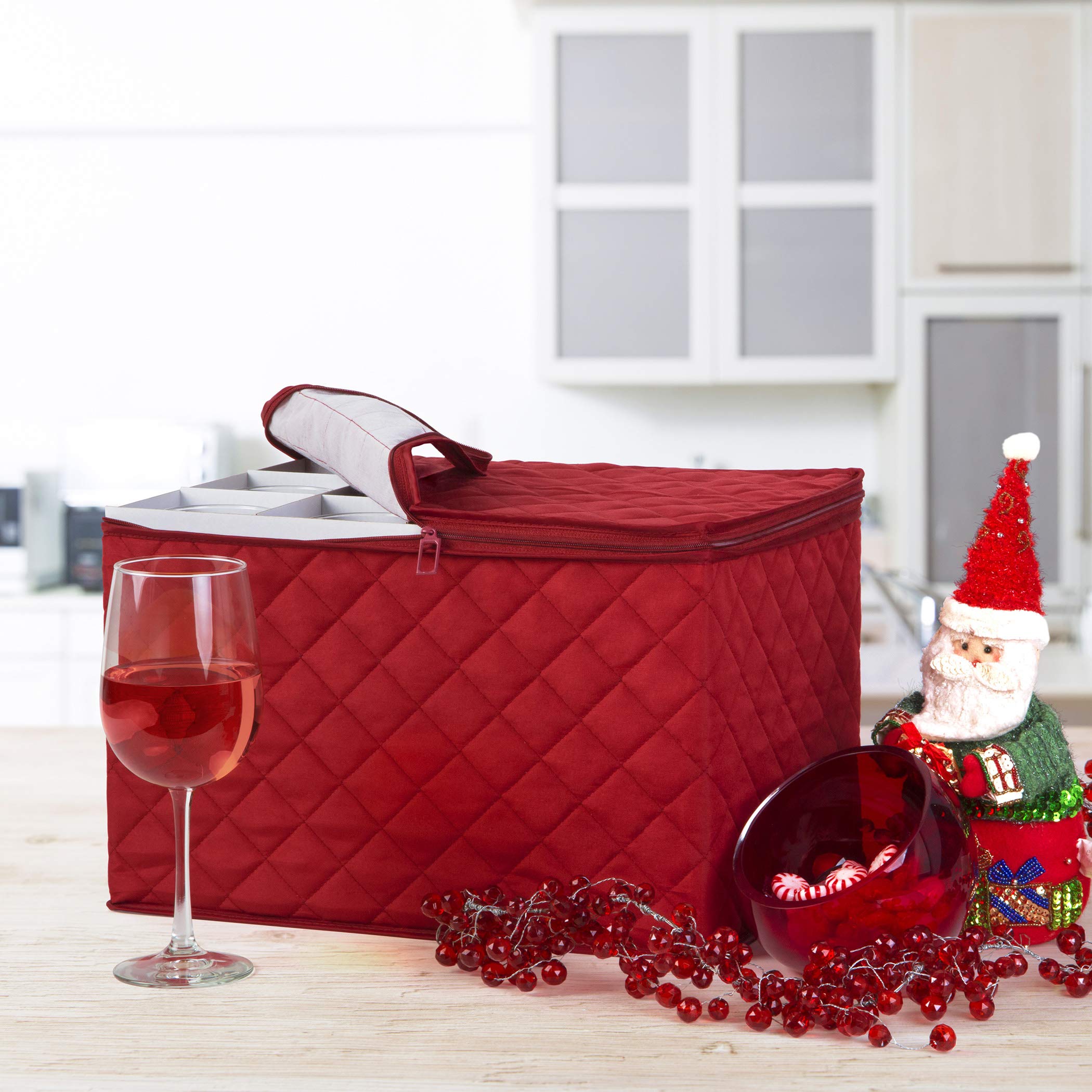 Stemware Storage FOR 12 Crimson Quilted Canvas (Crimson)11.25"x15.5