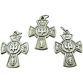 Silver Tone Rosary Part 4-Way Cross with Holy Dove Center Pendant Charm, 7/8-inch
