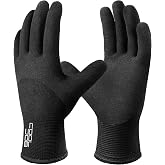 COOLJOB Winter Freezer Work Gloves for Men Women with Grip, Windproof Thermal Warm Fleece Lined, 3/4 Latex Coated for Heavy Duty, Construction, Warehouse, Black, 1 Pair, L