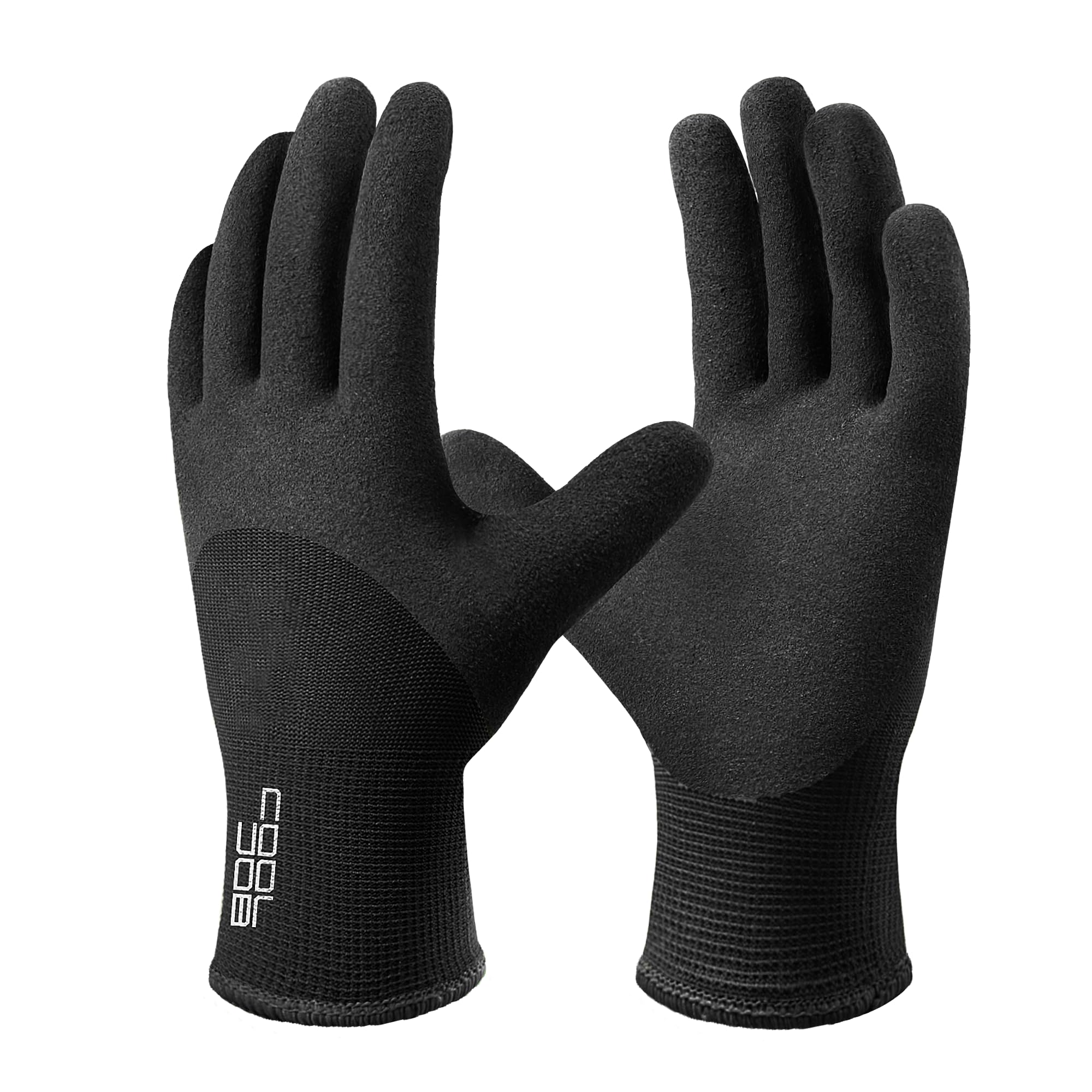 Photo 1 of COOLJOB Winter Freezer Work Gloves for Men Women with Grip, Windproof Thermal Warm Fleece Lined, 3/4 Latex Coated for Heavy Duty, Construction, Warehouse, Black, 1 Pair, XL