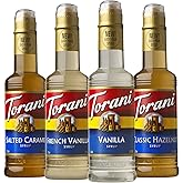 Torani Flavored Drink Syrup Café Variety Pack, Vanilla, Salted Caramel, Classic Hazelnut & French Vanilla, 12.7 fl oz (Set of 4)