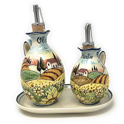 CERAMICHE D'ARTE PARRINI Italian Ceramic Set Cruet Oil