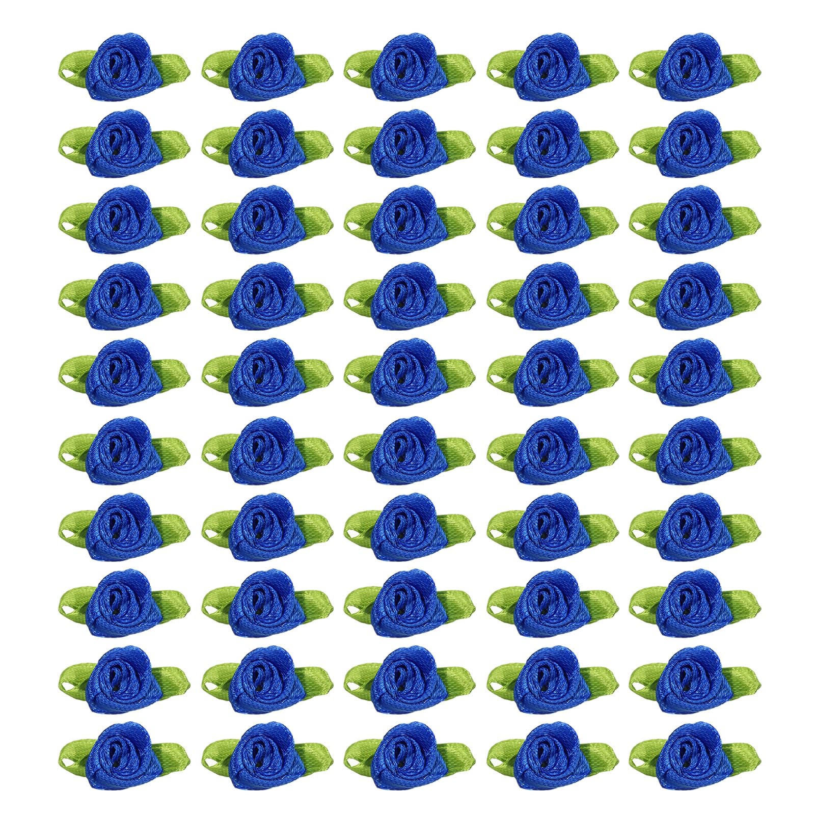 PATIKIL 15mm Tiny Satin Ribbon Rose, 250 Pcs Fabric Flowers Embellishments Rosettes Applique with Green Leaves for DIY Crafts Wedding Decor, Dark Blue