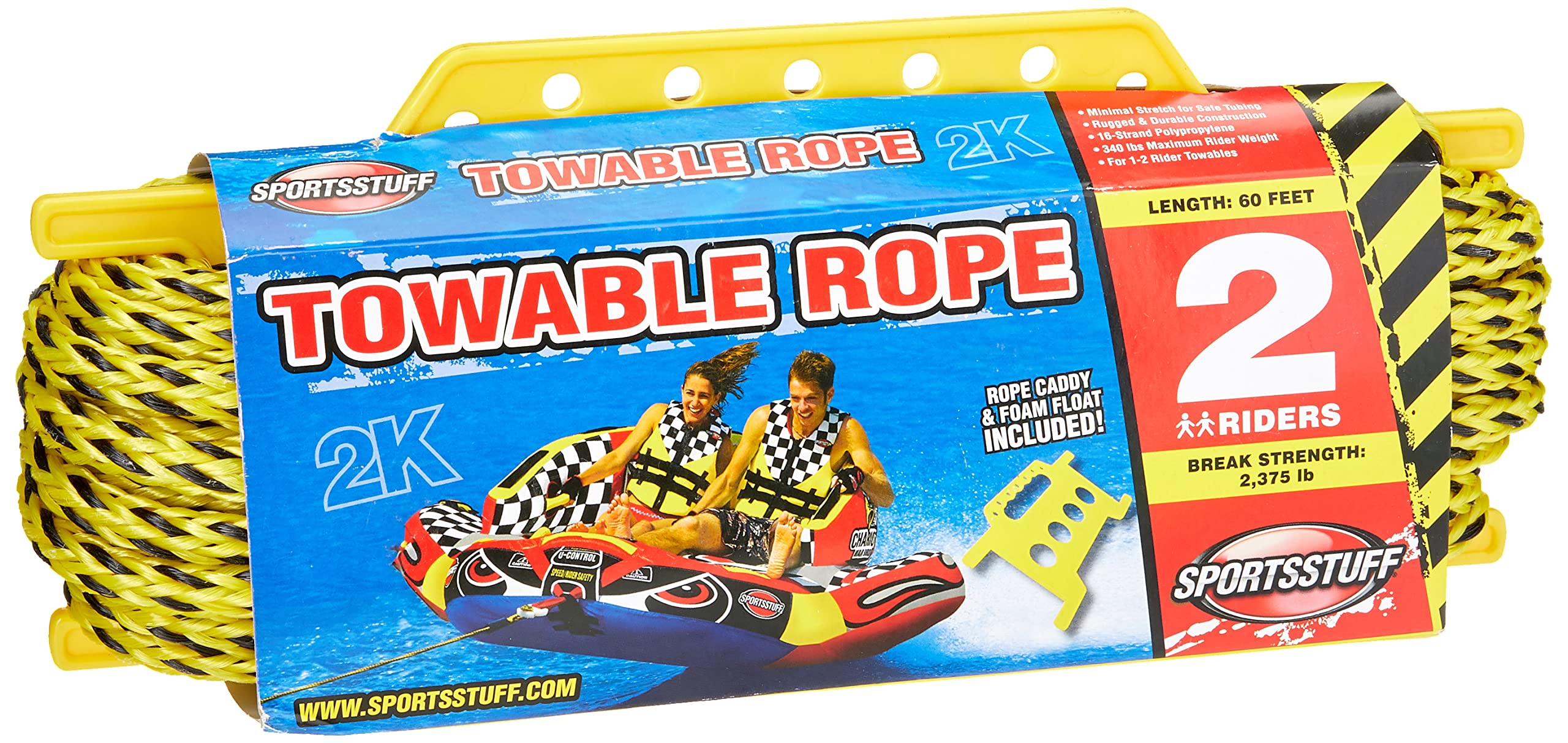 SportsStuff 4K Towable Rope with Rope Caddy, 1-4 Rider Towable Tube Compatible