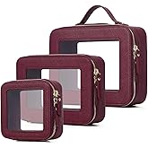Pinkmik Clear Makeup Bag Waterproof Travel Case for Cosmetics and Toiletries Women's Purse Organizer and Clear Car Bag with Zipper (X/Burgundy, L+M+MINI)
