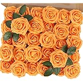MACTING Artificial Rose Flowers 30PCS Real Touch Fake Flowers with Stem Faux Foam Roses for DIY Wedding Bouquet Table Centerpieces Party Bridal Shower Home Spring Valentines Day Decorations,Orange