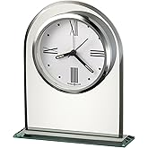 Howard Miller Regent Table Clock &ndash; Quartz Alarm Clock, Beveled Glass Arch, White Dial, Roman Numerals, Black Accents, Desk &amp; Bedside