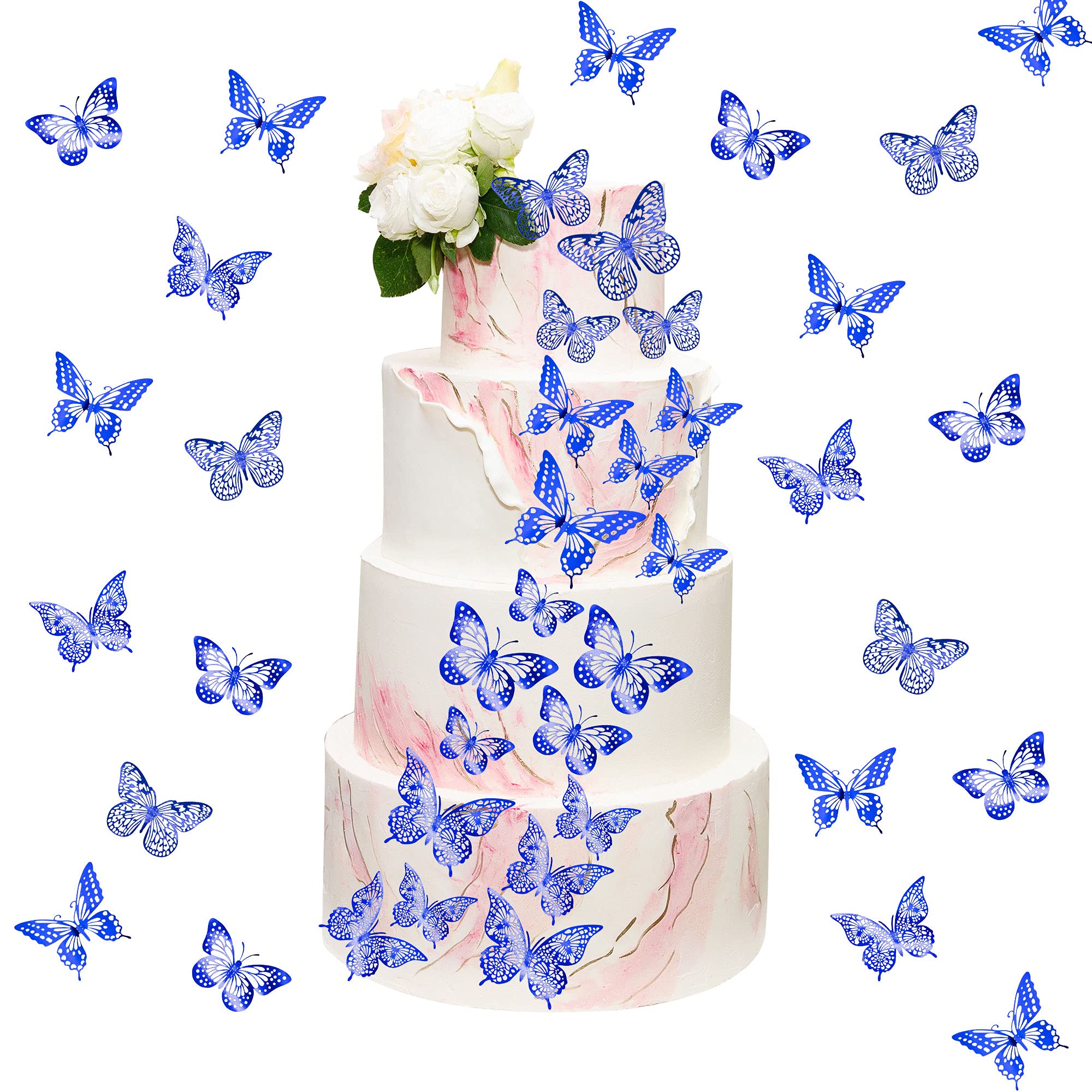 Gyufise Blue Lively 3D Butterfly Cupcake Toppers Hollow Art Butterfly Cake Topper Decorations for Baby Shower Wedding Anniversary Kids Birthday Party Supplies Mixed Size 48 Pack