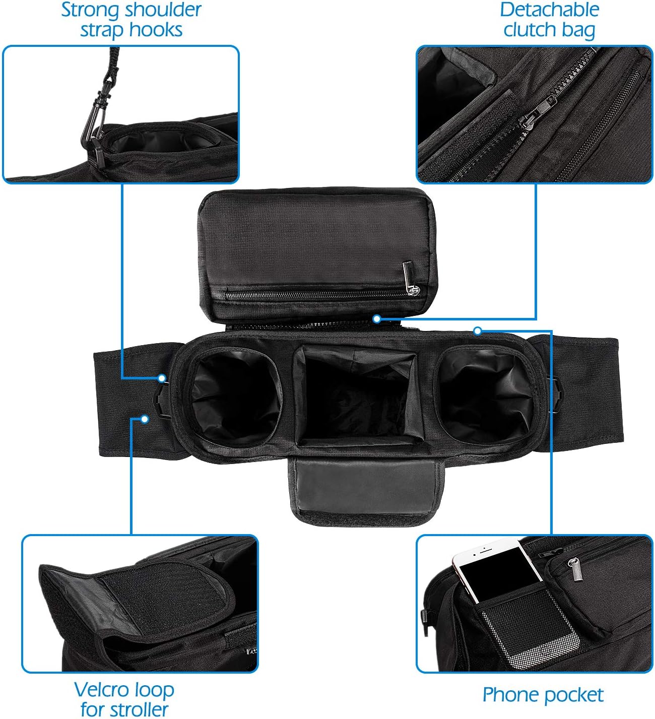 Universal Stroller Organizer with 2 Insulated Cup Holders, Lupantte Stroller Accessories, for Carrying Diaper, iPhone, Toys & Snacks, Fits Britax, Uppababy, Baby Jogger, Bugaboo and BOB Stroller.: Home Improvement