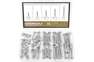 Kindroufly 52 Pieces #12 x 3/4" 1" 1-1/4" 1-1/2" 2" Phillips Pan Head Self-Tapping Screws, Wood Screws Assortment Kit, 304 Stainless Steel