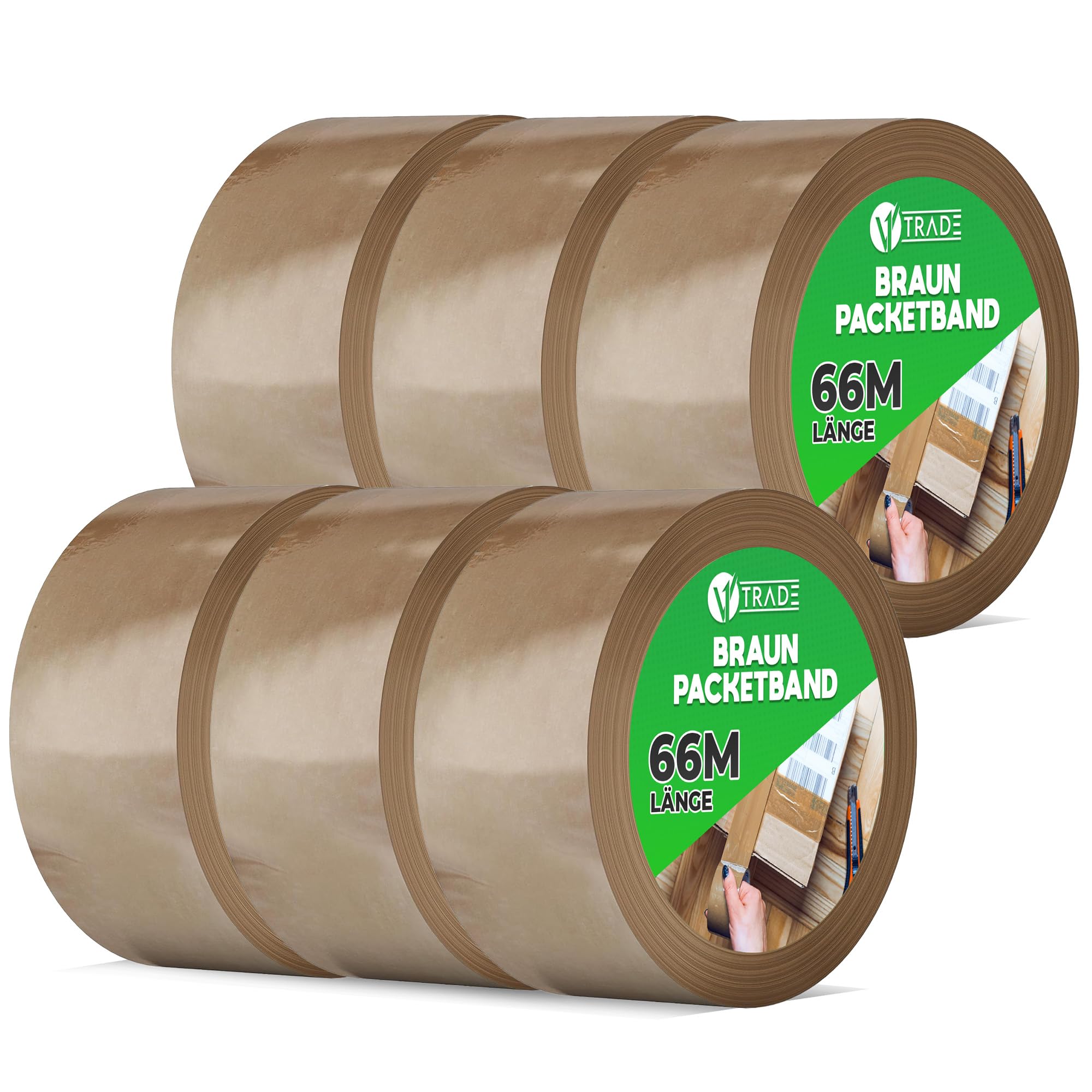 V1 TRADE - Package Tape, Brown Tape for Packing - SOLVENT Strong Parcel Tape - 48 mm x 66 m - 6 Rolls