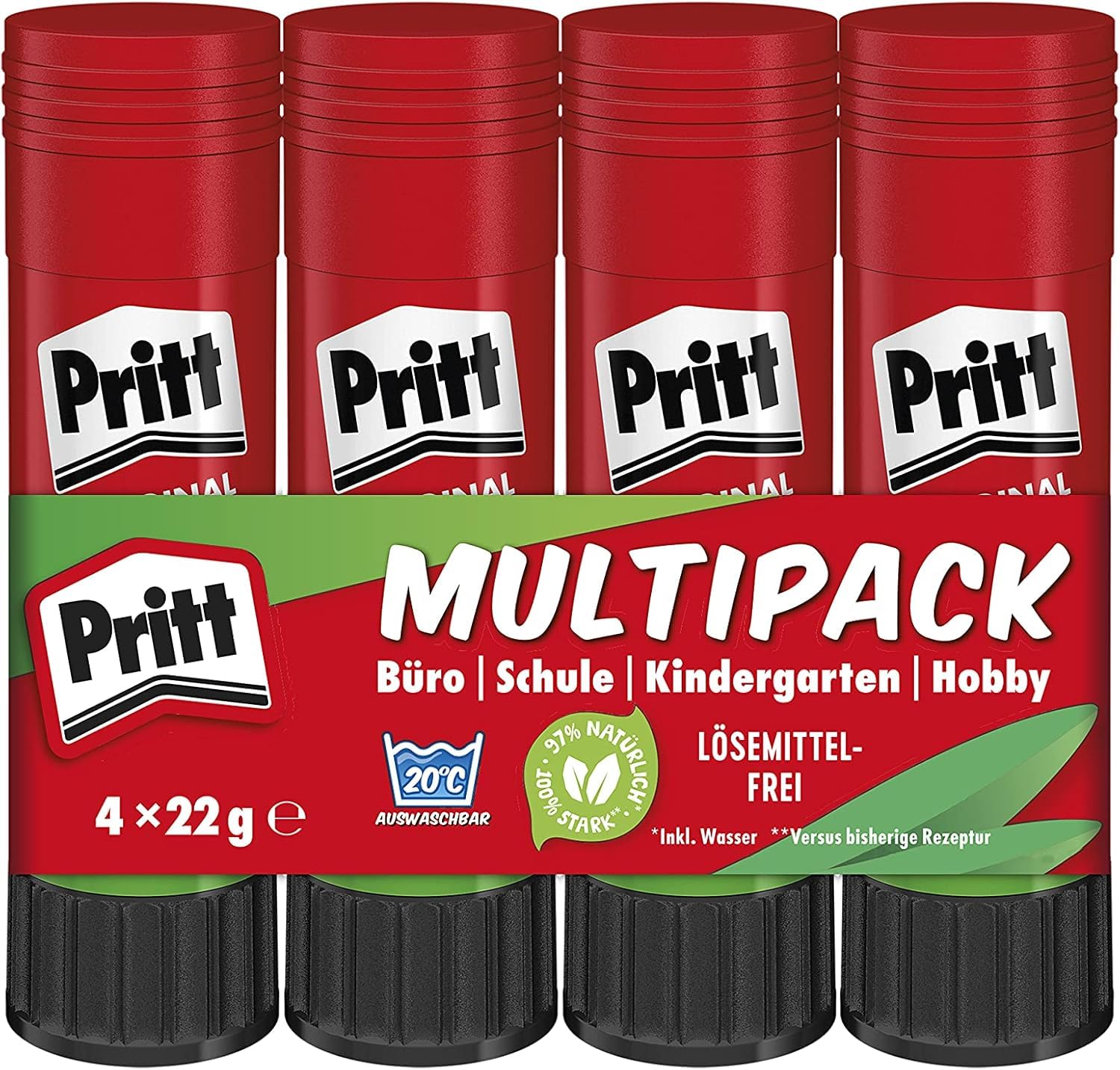 Pritt Klebestift, sicherer und kinderfreundlicher Bastelkleber für Kunst und Bastelarbeiten, starker Kleber für Schule & Bürobedarf, 4x22g Pritt Stift